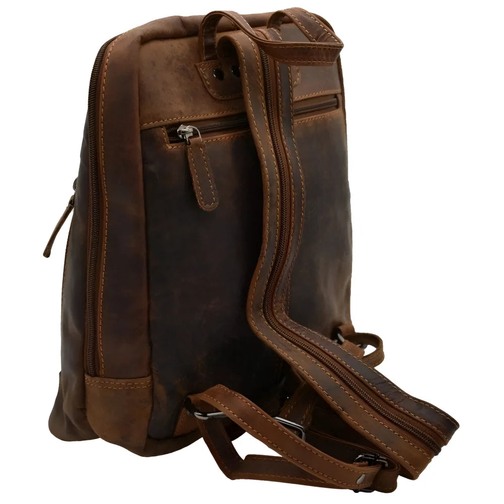Leather backpack Anna GW193042 in brown wax pull-up leather
