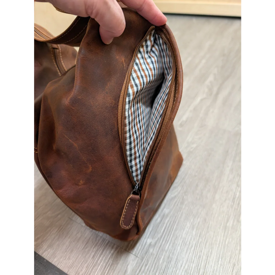 Brown leather shoulder bag GW006B BEST SELLER with checkered lining