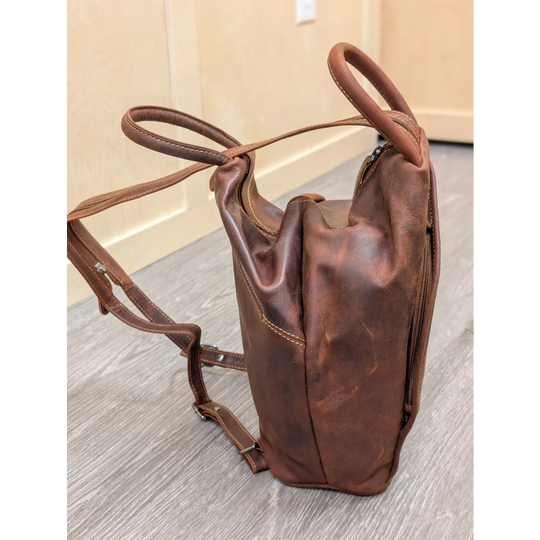 Brown leather shoulder bag GW006B best seller with worn texture stitching
