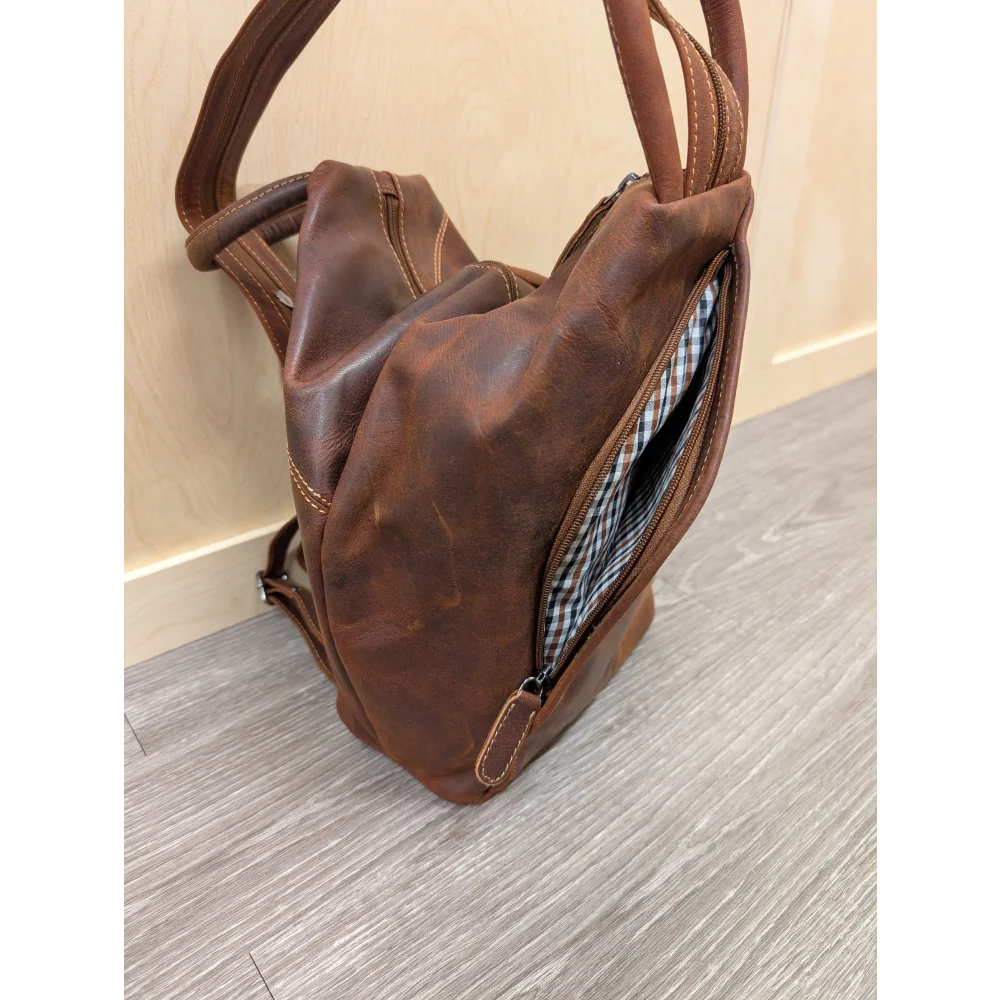 Brown leather shoulder bag GW006B best seller with checkered lining
