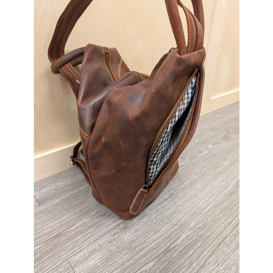 Brown leather shoulder bag GW006B best seller with checkered lining