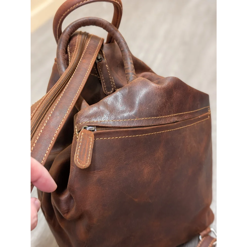 Rich brown leather shoulder bag GW006B best seller with stitching zipper