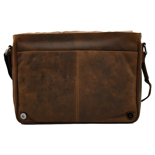 Brown leather laptop bag Berlin GW588 with textured worn finish