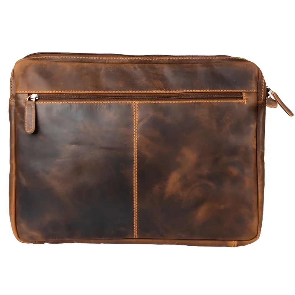 Brown grain leather laptop sleeve for MacBook Pro with distressed texture