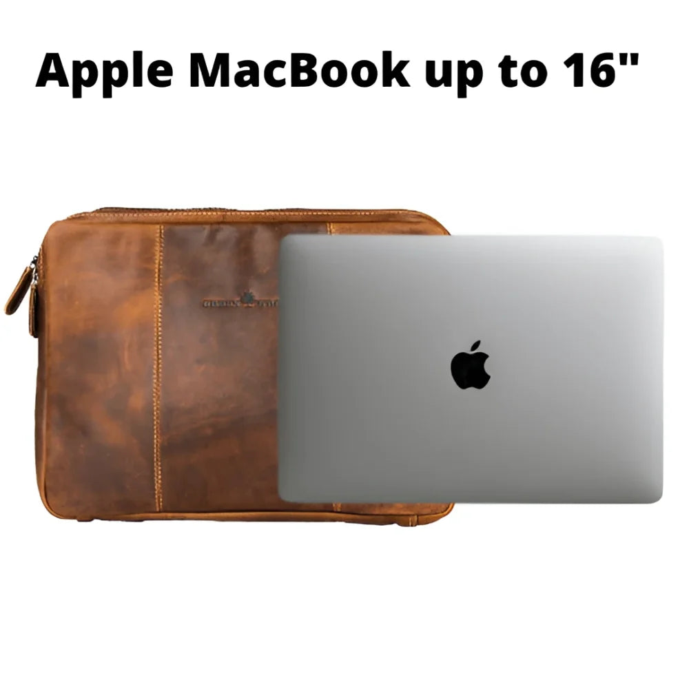 Brown grain leather laptop sleeve for MacBook Pro up to 16 inches