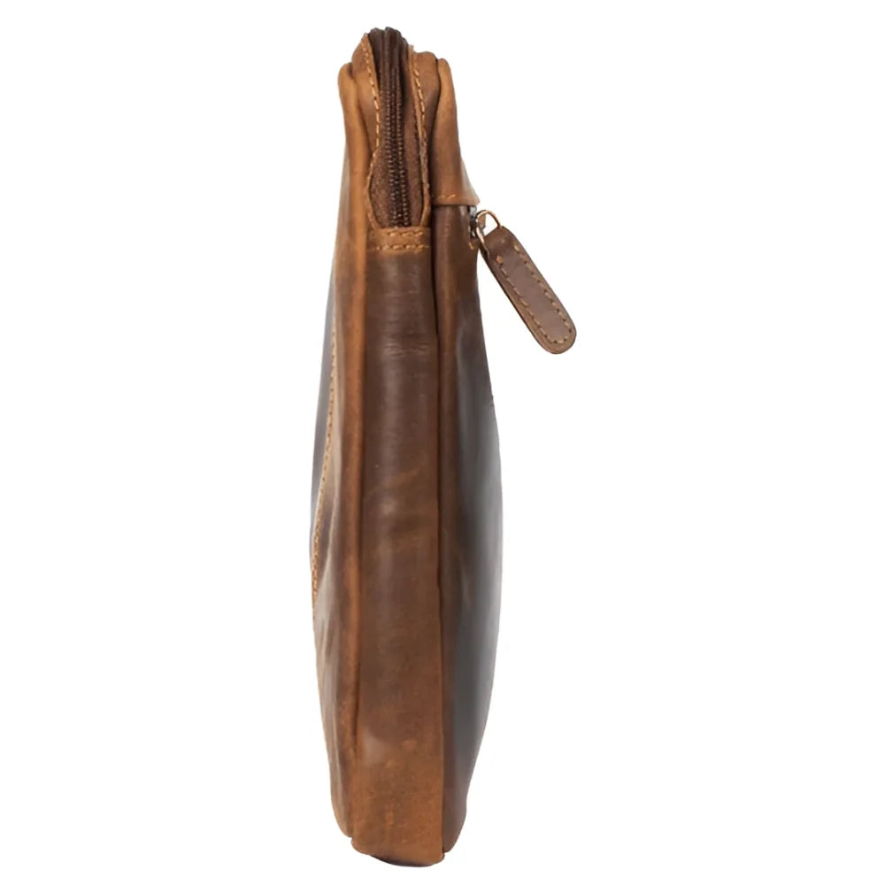 Brown grain leather laptop sleeve for MacBook Pro with zipper