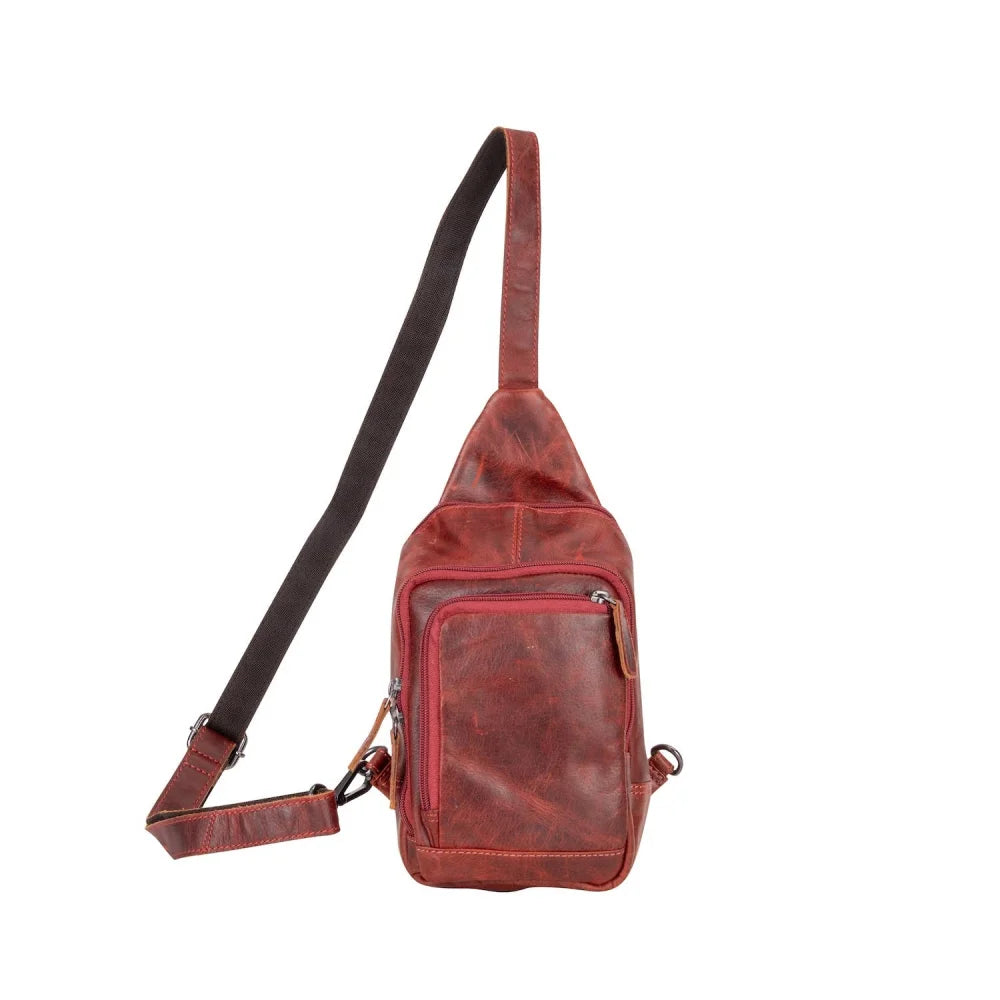 Red wax pull-up leather crossbody bag Ajax with black strap