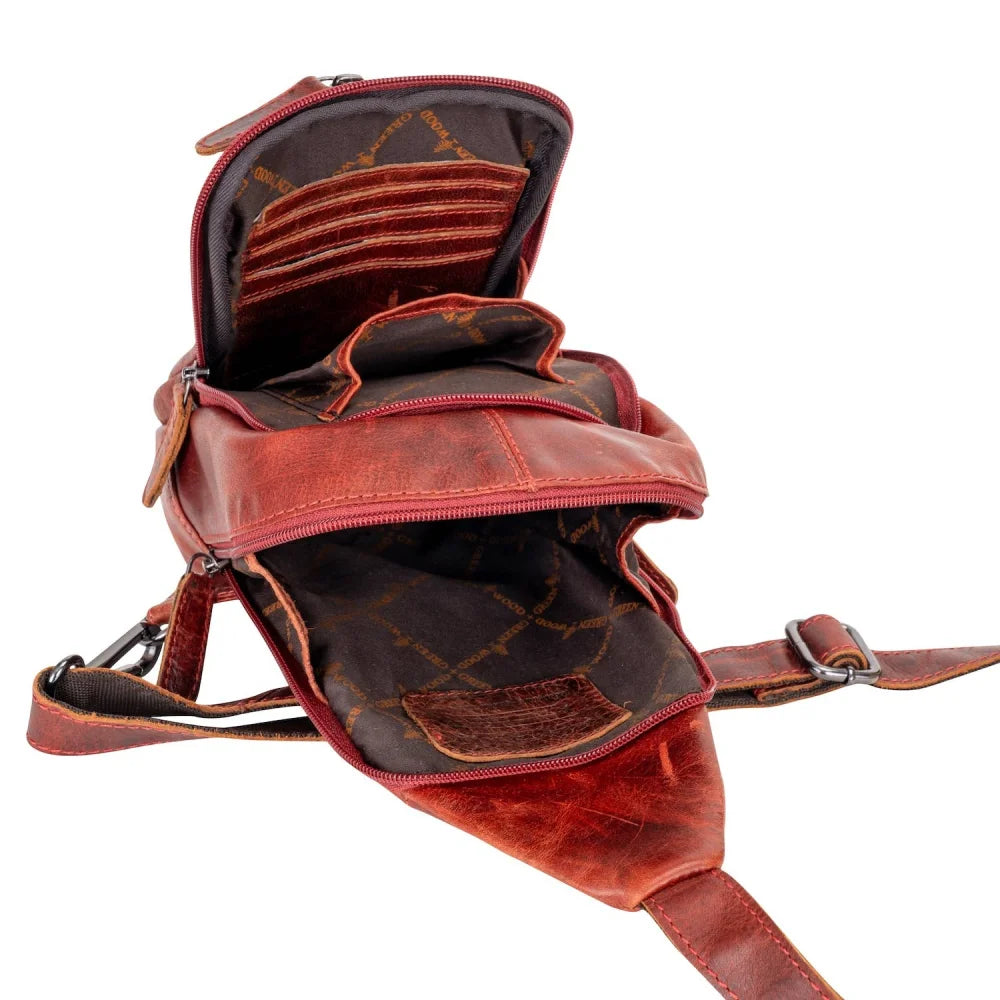 Red wax pull-up leather crossbody bag Ajax - back view