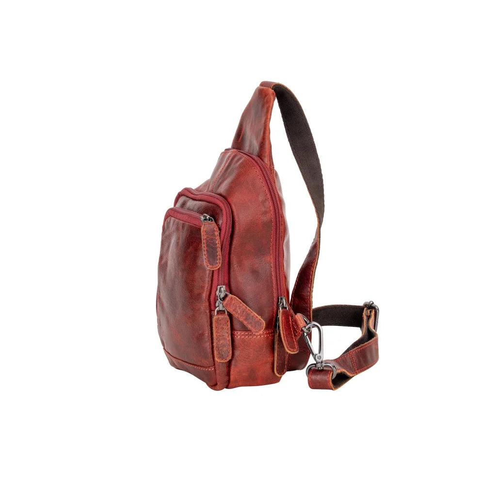 Red wax pull-up leather crossbody bag Ajax - back view