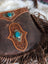 Mojave tassel bag in hunter leather with turquoise stones and fringe