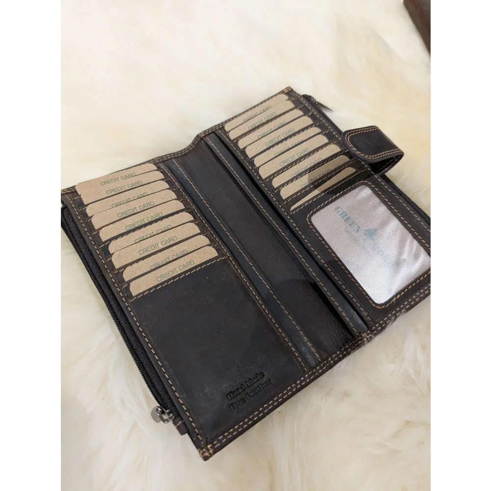Angus Oliver dark brown sheepskin leather wallet with card slots