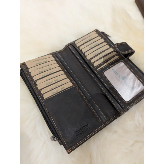 Angus Oliver dark brown sheepskin leather wallet with card slots