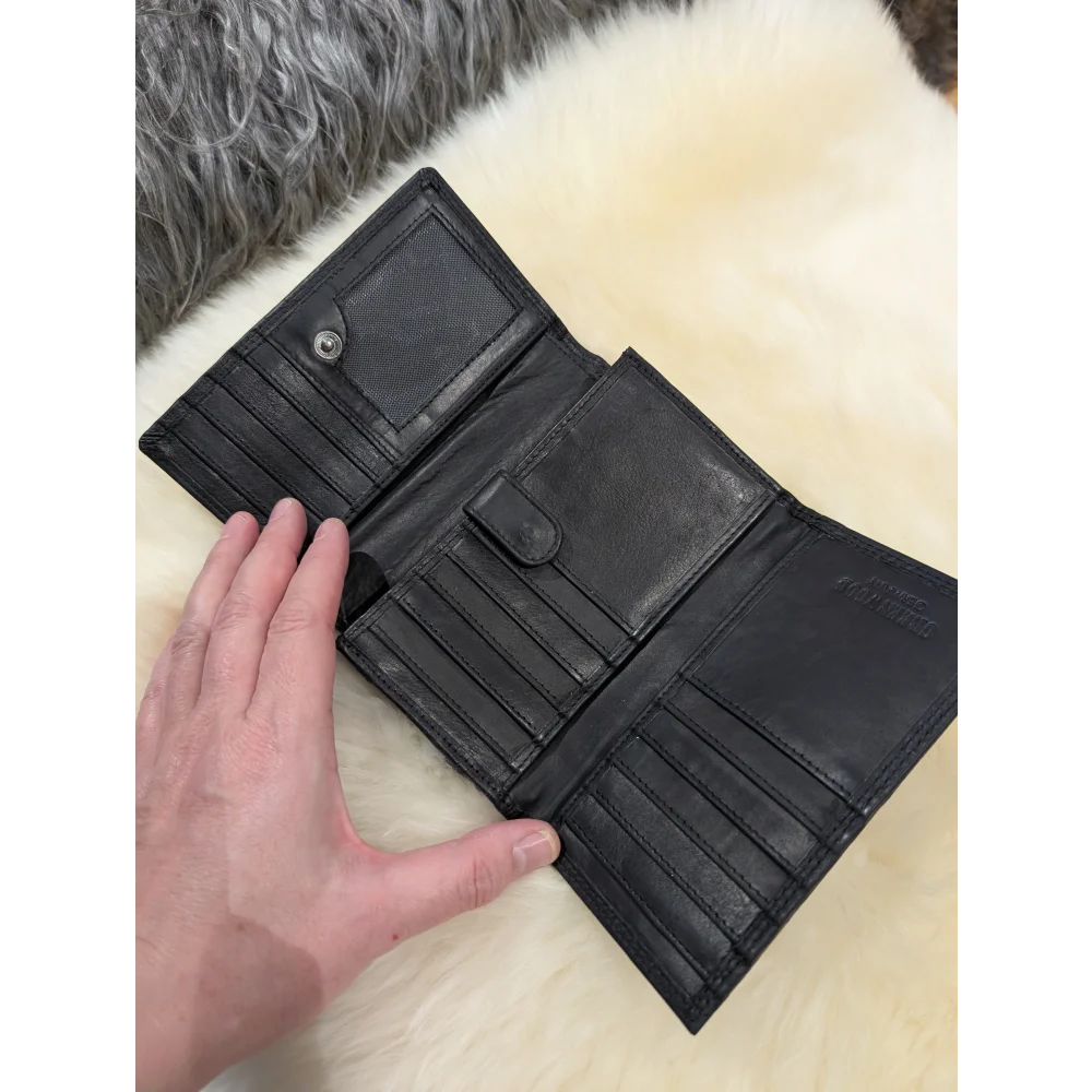 Angus Oliver sheen black sheepskin leather wallet with card slots