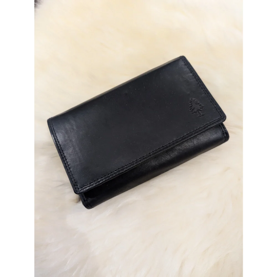 Angus Oliver sheen black sheepskin leather wallet with logo