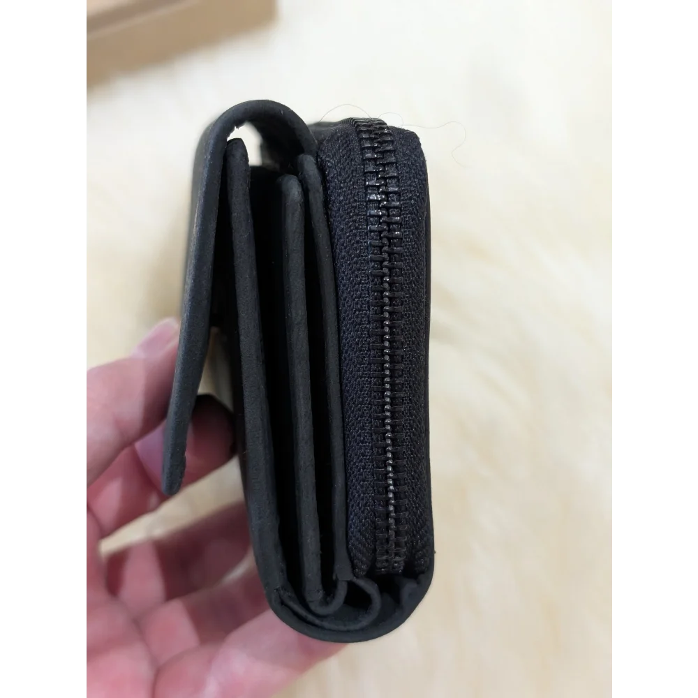 Angus Oliver soft black sheepskin leather wallet with zipper and card slots