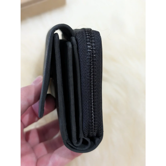 Angus Oliver soft black sheepskin leather wallet with zipper and card slots