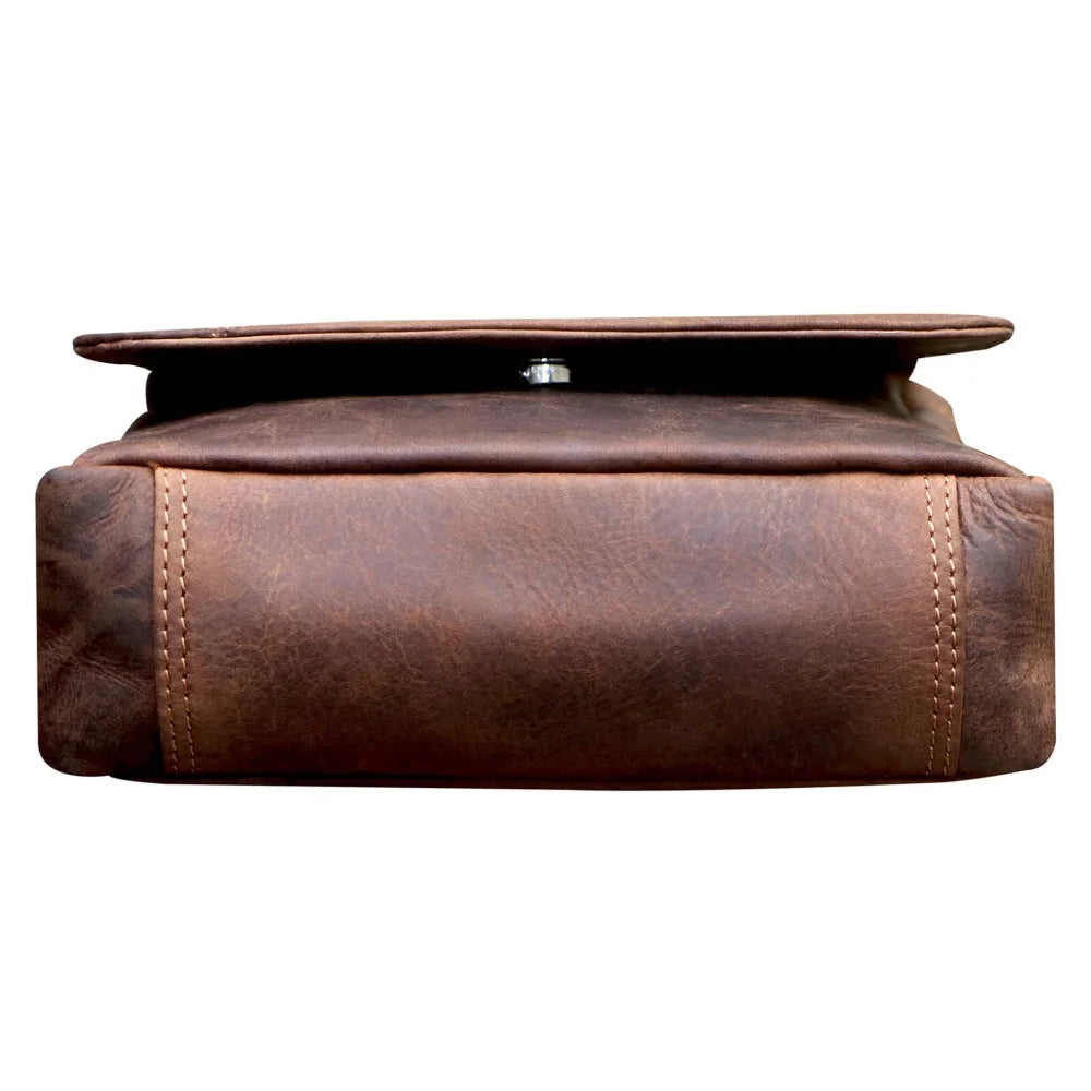 Lee small leather shoulder bag in rich brown with stitching and clasp