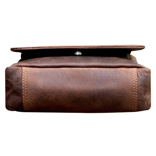 Lee small leather shoulder bag in rich brown with stitching and clasp