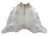 A soft extra large white cowhide rug with rustic charm and unique beige patch and fluffy texture arriving soon