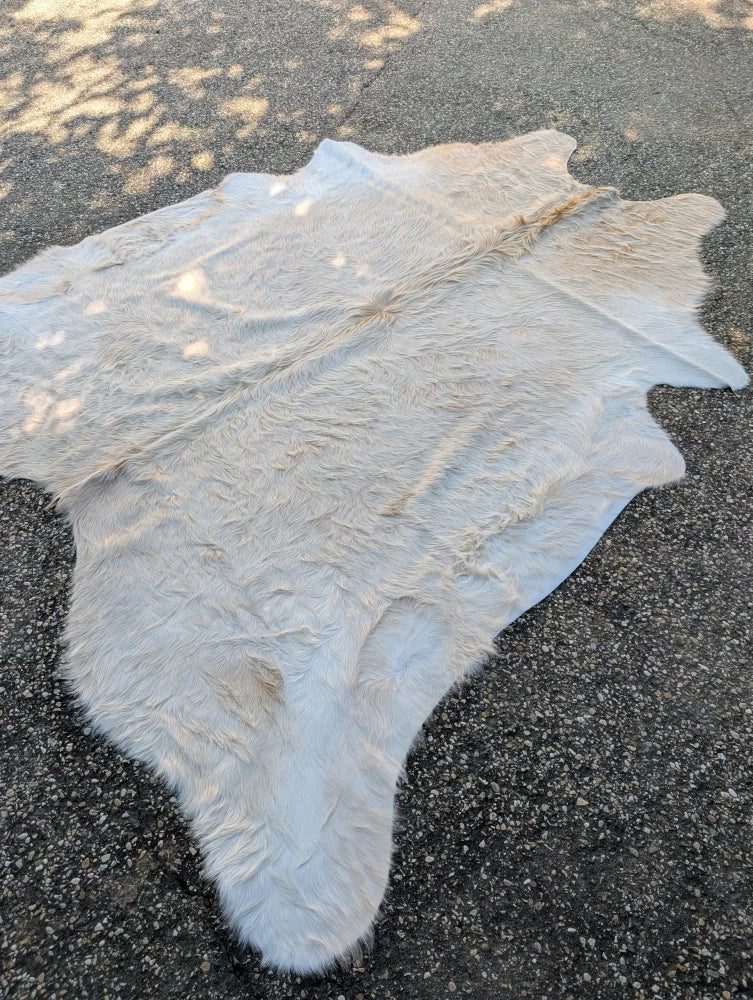 Longhairbeige#98 extra large cowhide rug with soft fluffy texture and unique rustic charm and irregular edges