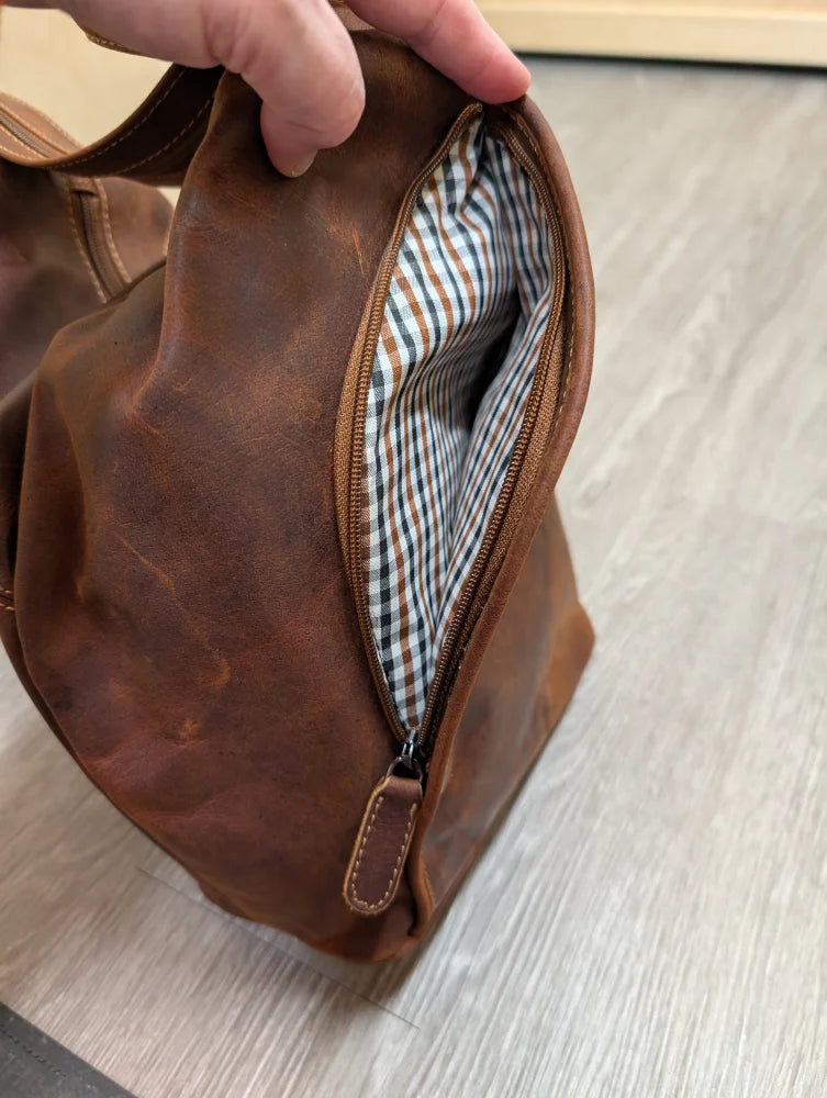 Brown leather shoulder bag GW006B BEST SELLER with checkered lining