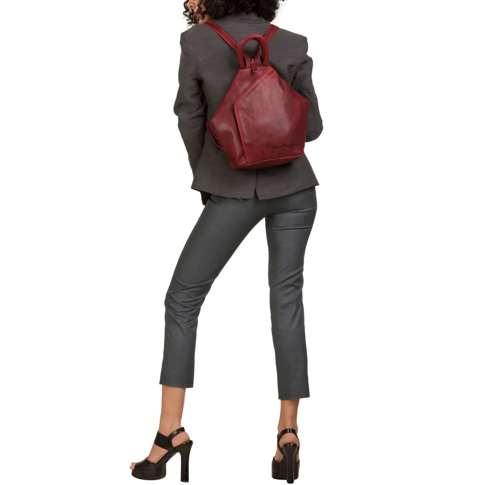 Sleek burgundy leather shoulder bag Zoe GW006B rucksack backpack