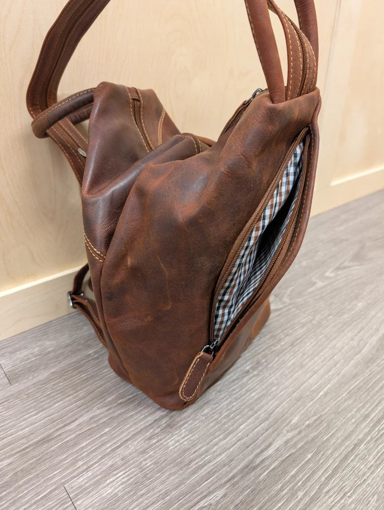 Brown leather shoulder bag GW006B best seller with checkered lining