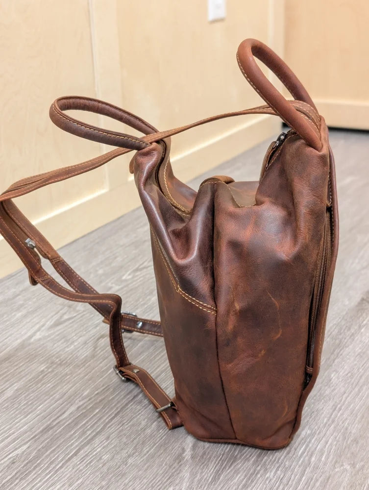 Brown leather shoulder bag GW006B best seller with worn texture stitching
