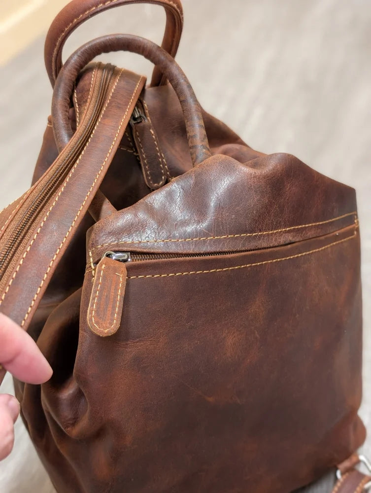 Rich brown leather shoulder bag GW006B best seller with stitching zipper