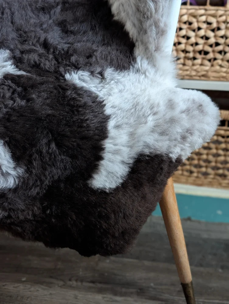 Luv1 41 x 31 large soft medium spotted icelandic sheepskin rug with dark brown and white natural pattern