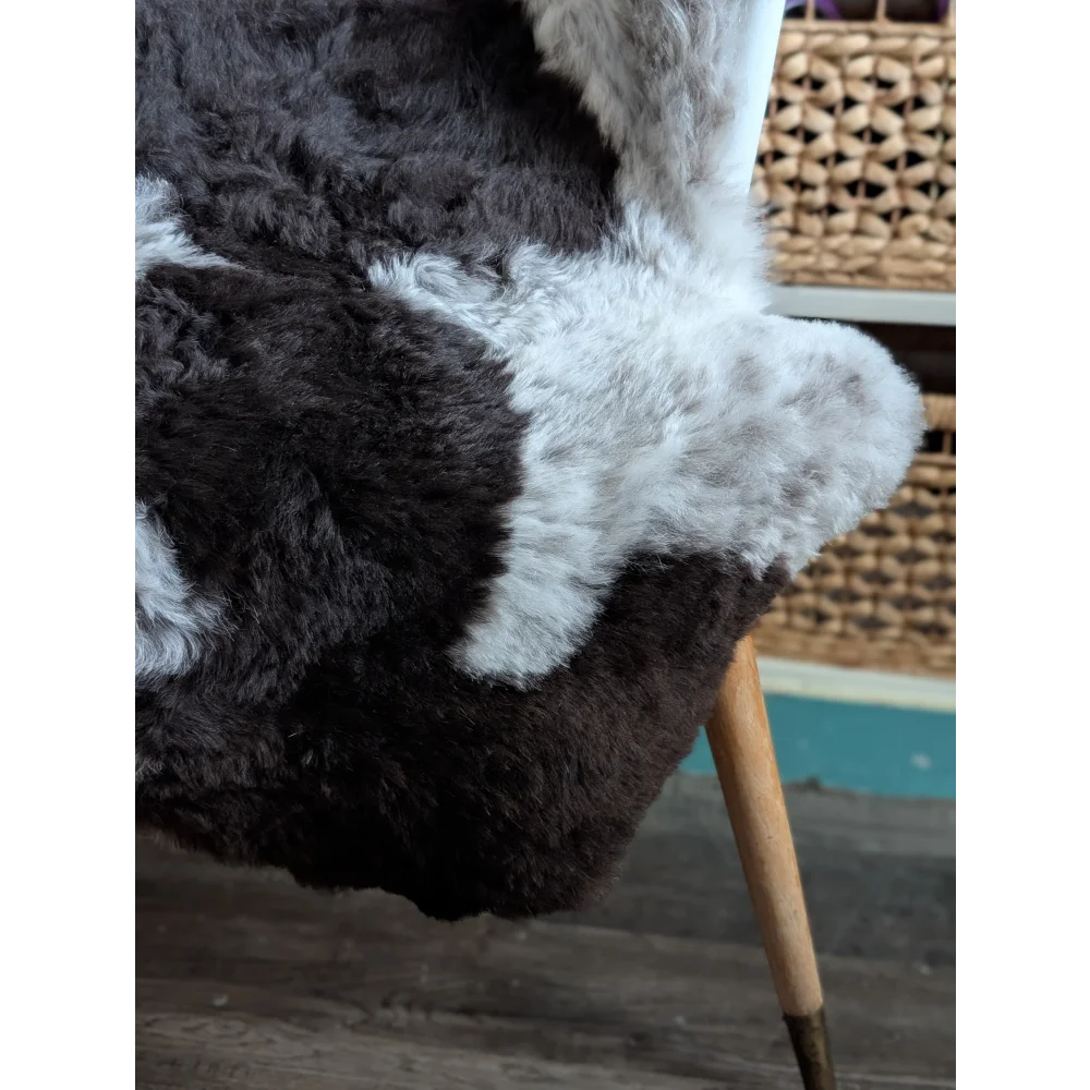 Luv1 41 x 31 large soft medium spotted icelandic sheepskin rug with dark brown and white natural pattern