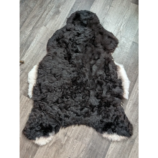 Large luv11 soft blacky icelandic sheepskin rug with short wool curly plush fur in black and white