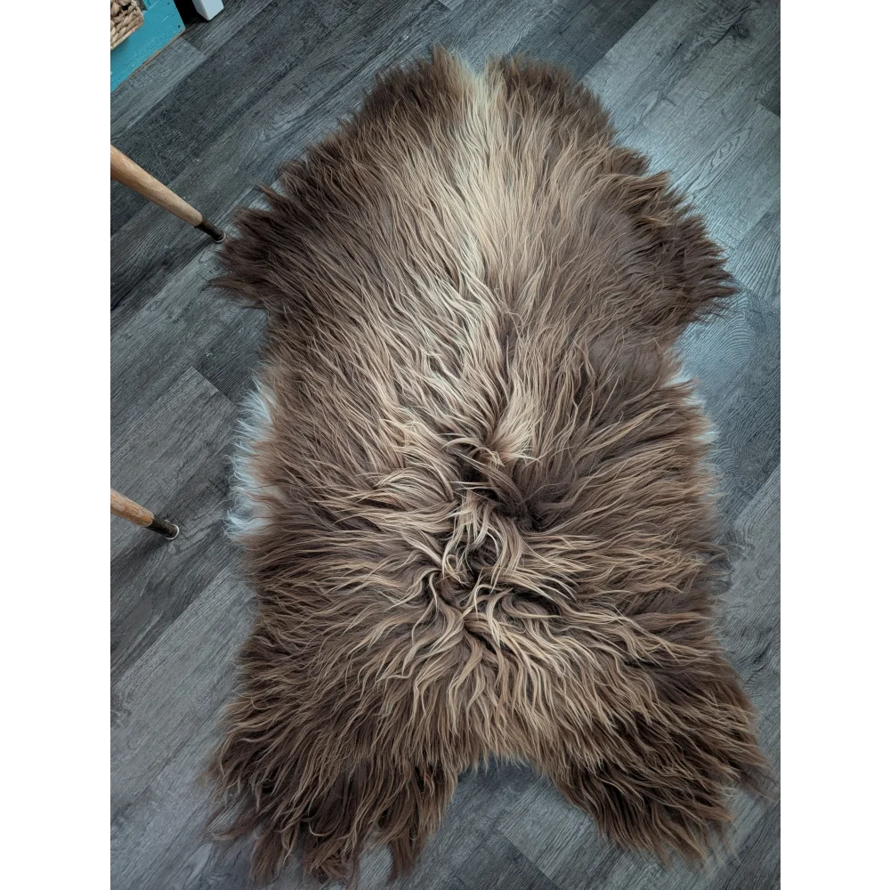 Luv43 59 x 33 massive icelandic sheepskin bronze rug with long wool icelandic texture in rich brown and creamy beige