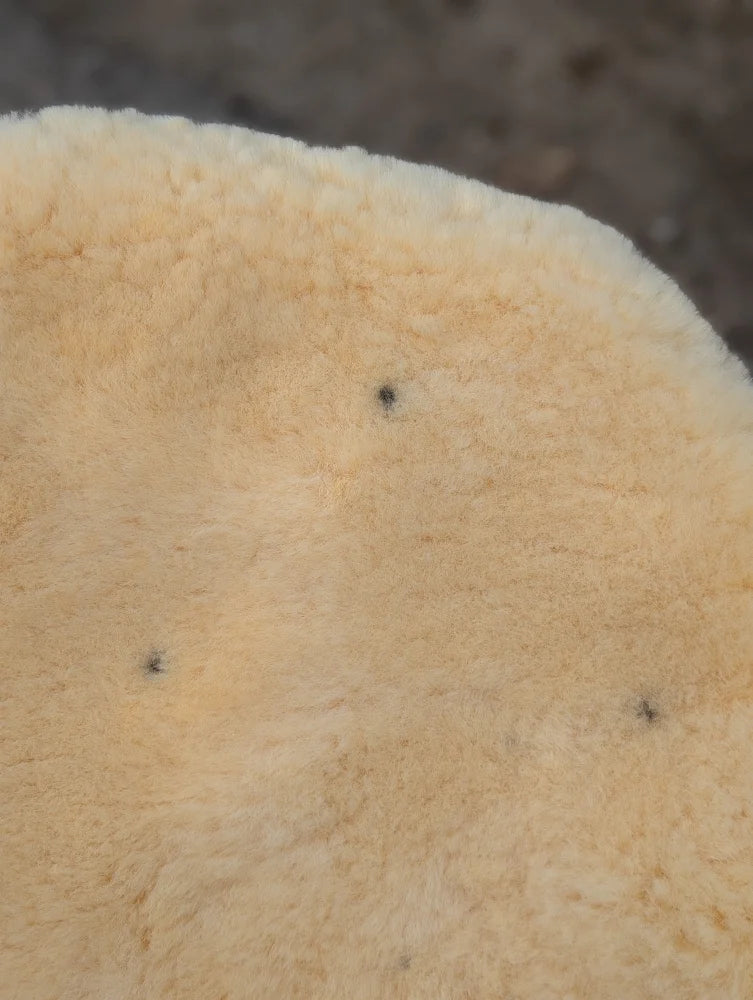 Cream-colored extra large washable medical sheepskin with naturally spotted plush fuzzy texture for comfort