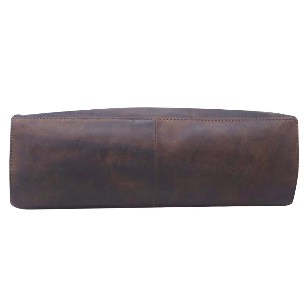 Dark brown Madi small handbag in genuine leather with visible stitching