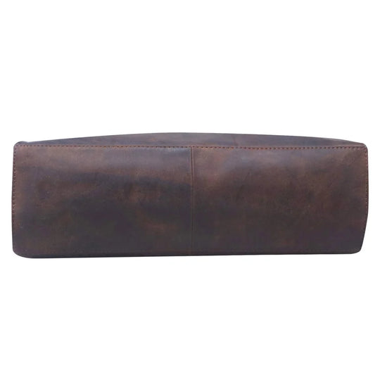 Dark brown Madi small handbag in genuine leather with visible stitching