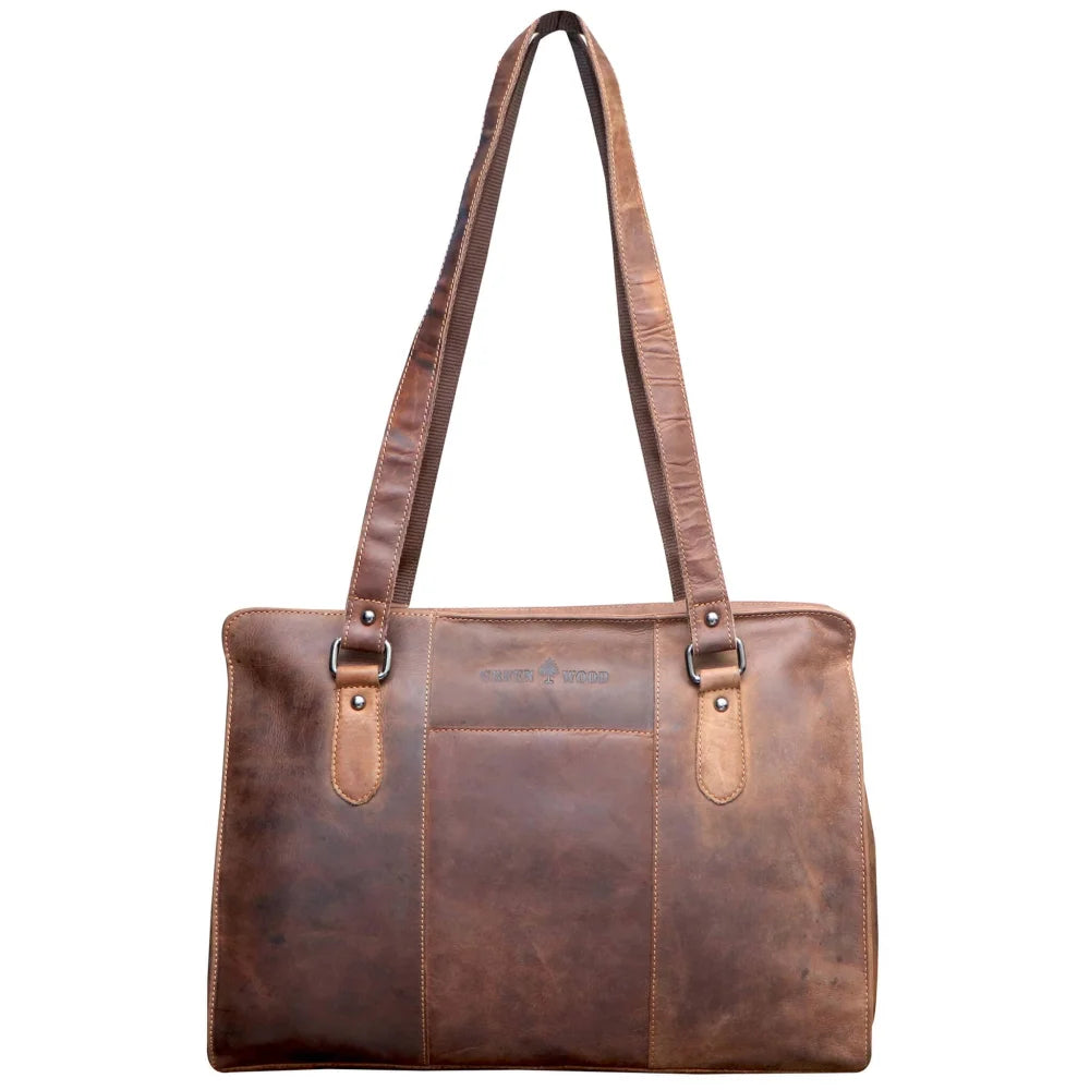 Brown leather shopper bag with vintage finish and light straps