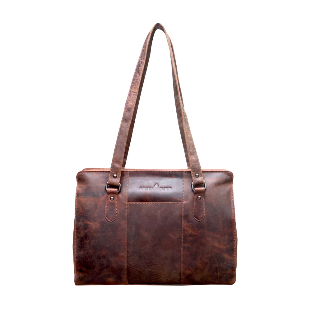 Brown leather shopper bag with distressed vintage finish, sturdy handles