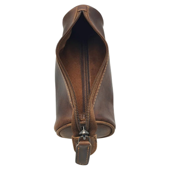 Mason leather pencil case with brown zip compartment and sturdy tab