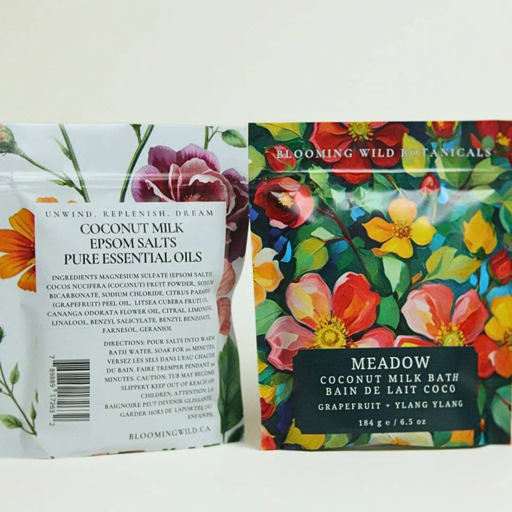 Meadow Coconut Milk Bath Salt Sachet with grapefruit and ylang ylang scents