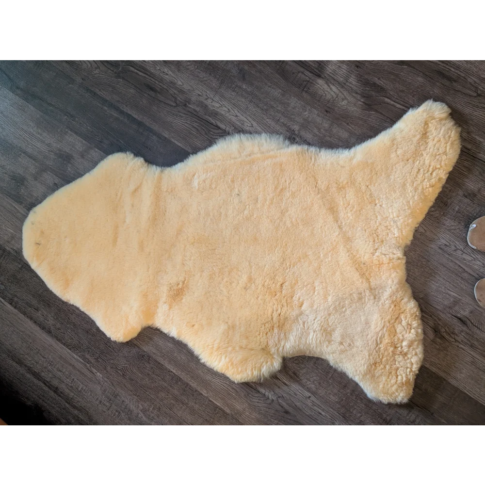 Cream-colored extra large medical sheepskin rug with soft fluffy texture and natural irregular edges by angus oliver
