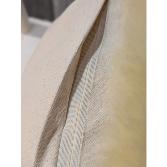 Beige canvas cushion cover with matching zipper for medical sheepskin cushion use and comfort