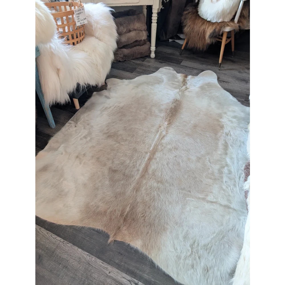 Medium 190 beautiful large cowhide rug by angus oliver with soft fluffy texture in natural beige and light brown tones
