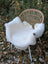 White fluffy british isles sheepskin chair cover draped over wicker chair for cozy seating comfort