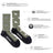 Olive green merino wool socks with white bird patterns black toes and heels featuring friday sock co branding for outdoors