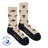 Heathered beige men’s bison merino wool socks with brown prints and black toe and heel from friday sock co for hiking