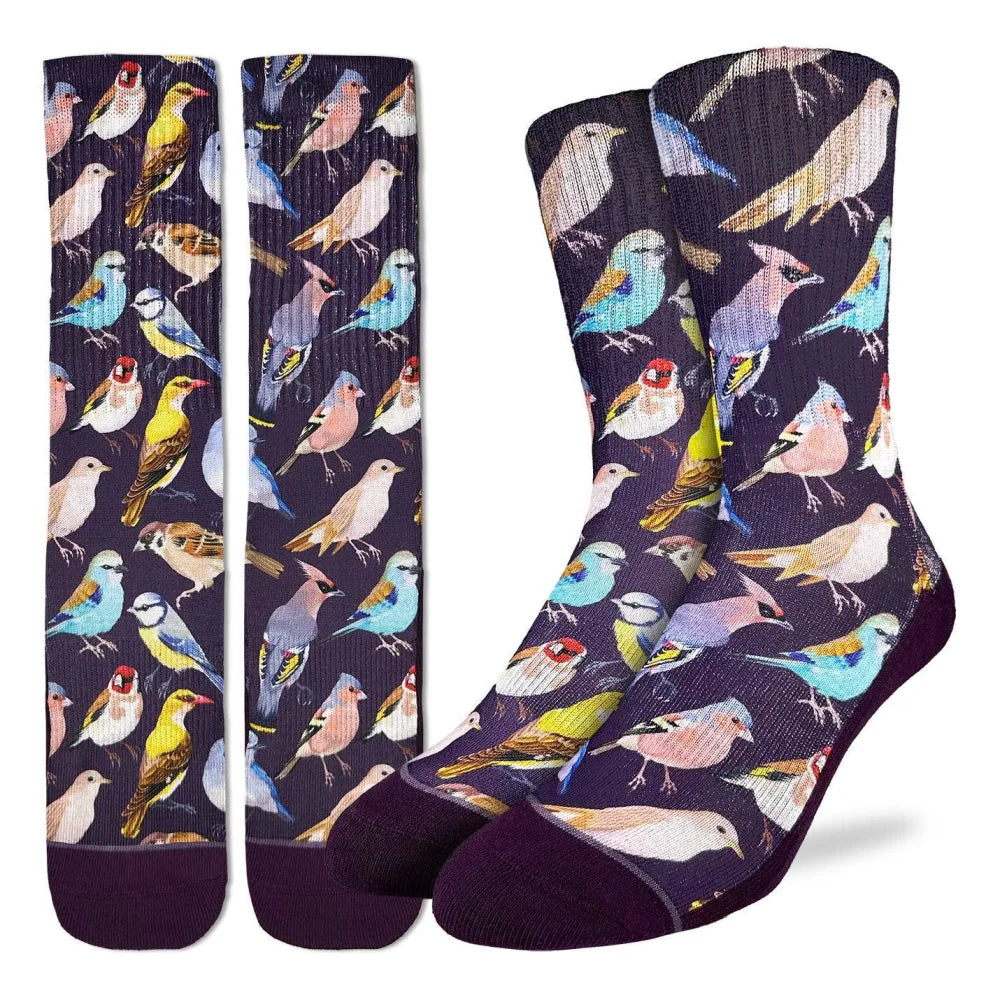 Colorful angus oliver botanical birds socks with sheepskin rug vibe