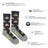 Men’s dark blue merino wool socks with yellow cabin and star pattern and gray toe and heel moisture wicking soft