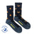 Men’s dark navy merino wool socks with campfire and tent pattern breathable fit wool socks for camping at night