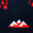 Men’s dark blue merino wool socks with red and white mountain design and embroidered pine trees for soft comfort